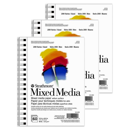 Strathmore 200 Series Mixed Media Pad, 60 Sheet, 5.5x8.5 inch, 3PK P22-405