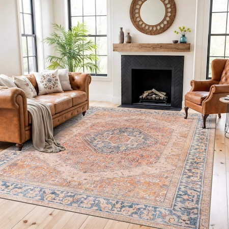 World Rug Gallery Rust Medallion Washable Rug, Flat Pile Vintage Design, Easy Care, 7ft 7in x 9ft 6in WR170RUST8X10