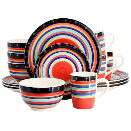 Gibson Home Casa Stella 16 Piece Stoneware Dinnerware Set in Red Multi 65936.16R