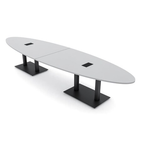 Skutchi Designs Oval Conference Table With Power Unit, 48 in W, 168 in L, Grey HAR-OVL-48X168-DOU.BK-U779-EBLK