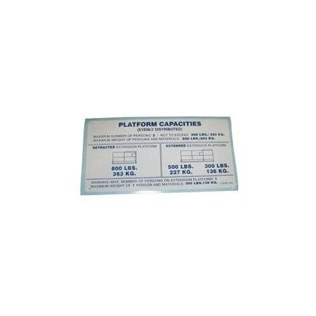 Skyjack REPLACEMENT DECAL, PLAT CAP 800 LBS 108667