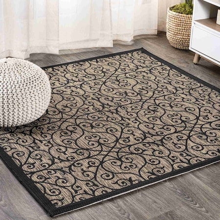 Jonathan Y Madrid Vintage Filigree Textured Weave Black/Khaki 9 ft Square Indoor/Outdoor Area Rug SMB107A-9SQ