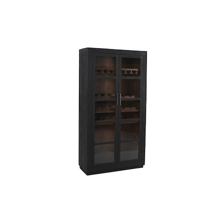 Homeroots 80in Dark Gray Distressed Solid Wood Bar Cabinet With Two Doors 489038