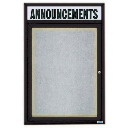 Aarco Illuminated Outdoor Enclosed Bulletin Board w/ Al Frame Header, Powder Coated Black, 36''Hx24''W ODCC3624RHIBK