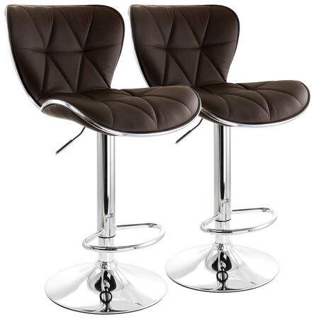 Elama 2 Piece Diamond Tufted Faux Leather Adjustable Bar Stool in Brown with Chrome Trim and Base ELM-712-BROWN