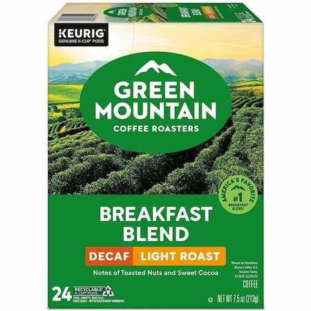 Green Mountain Coffee Coffee, Breakfast Blend Decaf, Pod, Decaffeinated, Ground, 7.44 oz, 24 PK 7522