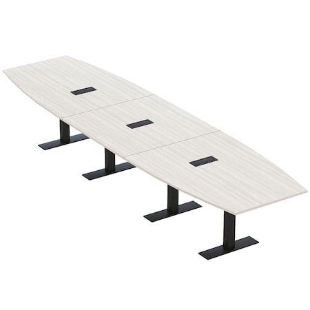 Skutchi Designs 16ft Conference Table With Power Unit | 16 Person Modular Boat Meeting Table | Harmony Series HAR-BOT-48X192-T.BK-WA7976-EBLK