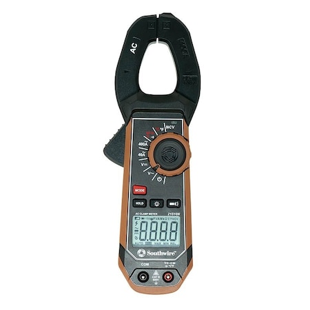 Southwire 65031540 Clamp Meter, 600 V, Backlit Display, Functions: AC and DC Voltage, AC Current, Brown 21510N