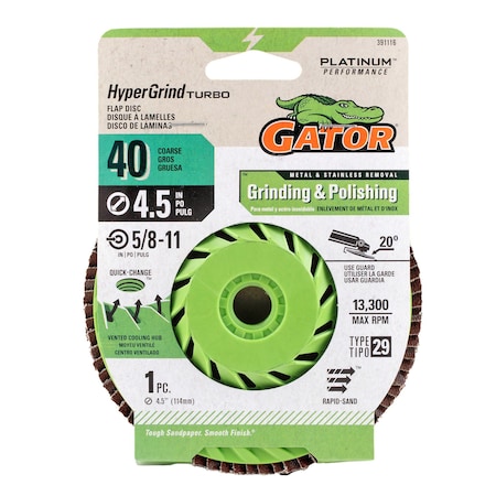 Gator Finishing 4.5 in. X 5/8-11 in. Sanding Flap Disc, 40 Grit 391116