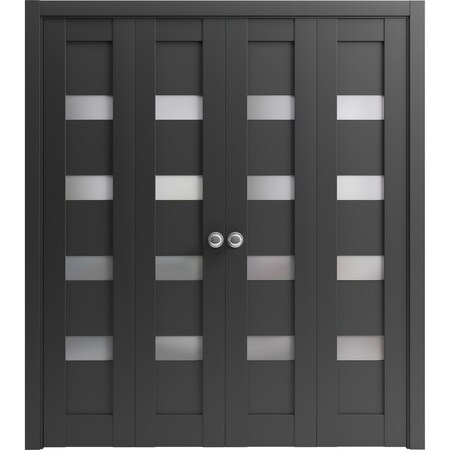 Sartodoors Sliding Closet Double Bi-fold Doors Black Solid Core Modern Interior QUADRO4113DBF-BLK-96 x 80 (4* 24x80)