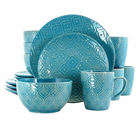 Elama Aqua Lily 16 Piece Luxurious Stoneware Dinnerware with Complete Setting for 4 EL-AQUALILY