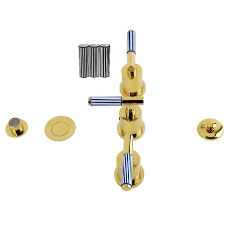 Kingston Brass Three-Handle Bidet Faucet with Knurled Handle and Brass Pop-Up, Polished Brass KB6322KPS