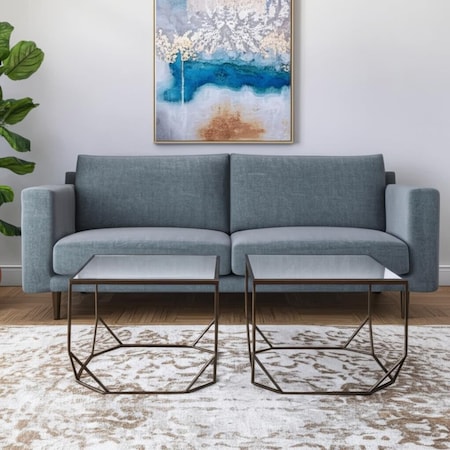 Homeroots Set of Two Silver and Bronze Mirrored Glass and Steel Square Abstract Bunching Coffee Tables 572205
