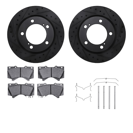 Dynamic Friction Co DFC Brake Rotor Drilled & Slotted - Black- w/Ultimate Duty Brake Pad & HW Kit 8412-76021