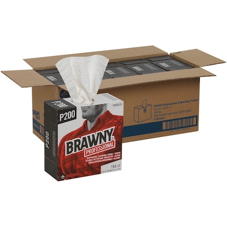 Brawny Medium Duty Scrim Reinforced Wipers, 4-Ply, 9.25 x 16.69, Unscented, White, 166 Wipers, 5PK 29050/03