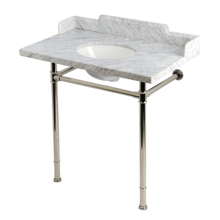 Kingston Brass 36-Inch Carrara Marble Console Sink with Stainless Steel Legs, 8-Inch, 3-Hole KMS36228M86