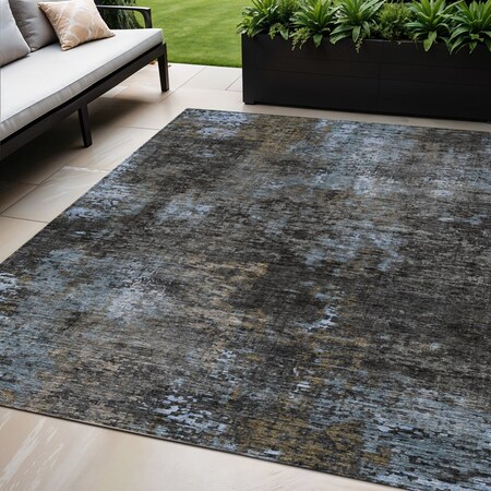 Homeroots 5' X 8' Graphite Charcoal And Silver Abstract Washable Indoor Outdoor Area Rug 587903