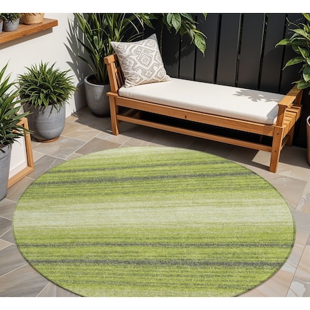 Homeroots 8' Lime Green Ivory And Black Round Abstract Washable Indoor Outdoor Area Rug 599978