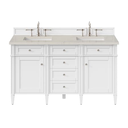 James Martin Vanities Brittany 60" Dbl Vanity in Bright White, w/ 3 CM Siberian Silestone Top w/FreePower Wireless Charger 655-V60D-BW-FSFR