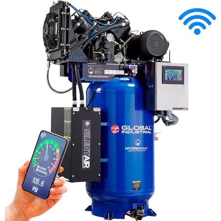Global Industrial HydroMax Variable Speed 2 Stage Air Compressor, 10HP, 80 Gal, 3 Phase, 460V 133815