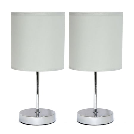 Homeroots Set of Two 12" Silver Metal Table Lamp With Slate Gray Drum Shade 642872