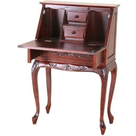 International Caravan Small Carved Secretary Desk with Fold Out Front 3832