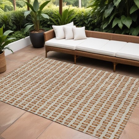 Homeroots 8' X 10' Orange Beige And Copper Geometric Washable Indoor Outdoor Area Rug 583315