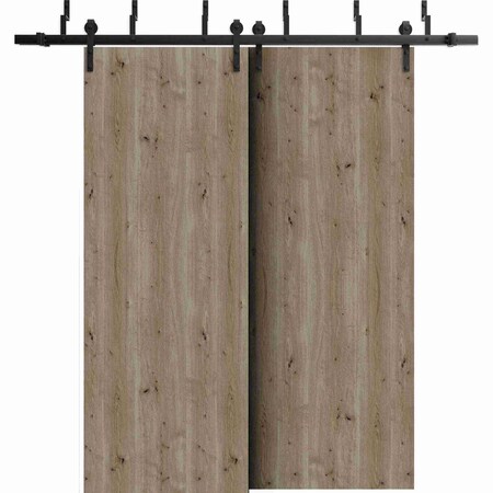 Sartodoors Sliding Closet Barn Bypass Doors 64 x 80 inches, BASIC 3001 Caramel Oak, Modern 6.6ft Rails Hardwa BASIC3001BBB-NATUR-64