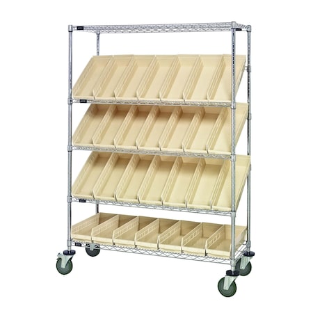 Quantum Storage Systems WIRE CART SLANT SHELVES W/ 28 BINS WRCSL5-63-1848-104IV