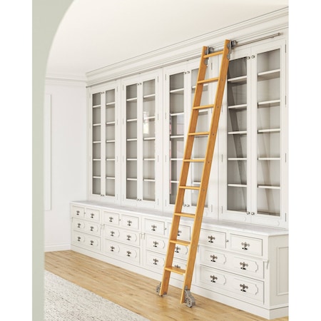 Quiet Glide 8.92 ft. Cherry Sunburst Wheel Satin Nickel Rolling Hook Removable Ladder, 12 ft. Rail QG.510-9CH-12-H.02