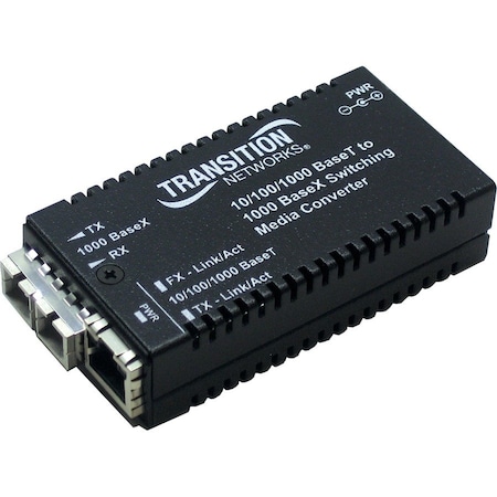 Transition Networks Mini Media Converter 10/100/1000B-T to 1000B-SX SC MM w/ -NA Power Supply M/GE-PSW-SX-01-NA
