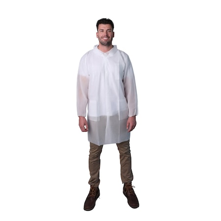 Vguard Disposable Lab Coat, Medium weight Polypropylene, Snap Closure Closure, White, L, 30 PK B1DS13