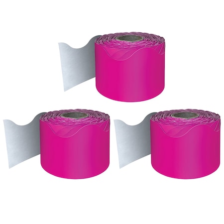 Carson Dellosa Hot Pink Rolled Scalloped Border, 65 Feet Per Roll, 3PK 108470
