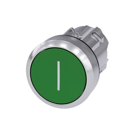 Siemens Pushbutton, 22 mm, round, metal, shiny, green, inscription: I 3SU1050-0AB40-0AC0