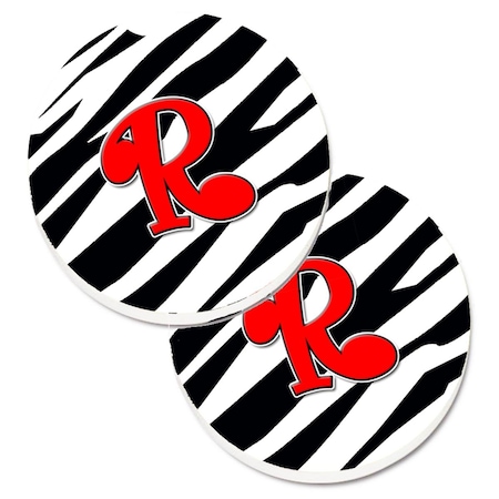 Carolines Treasures Monogram Initial R Zebra Red Set of 2 Cup Holder Car Coaster CJ1024-RCARC