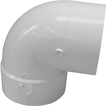Genova CANPLAS Short Turn Pipe Elbow, 6 in, Spigot x Hub, 90 deg Angle, PVC, White 414157BC