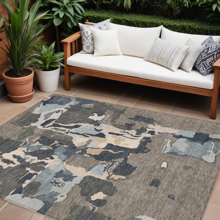 Homeroots 9' X 12' Taupe Gray And Beige Abstract Washable Indoor Outdoor Area Rug 599602