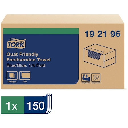Tork Tork Quat Friendly Foodservice Cleaning Towel Blue Self Dispensing, 1/4 Folded, 1 x 150 Towels 192196