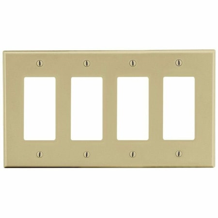 Hubbell Wiring Device-Kellems Rocker Wall Plate, Number of Gangs: 4 Plastic, Satin Finish, Ivory P264I