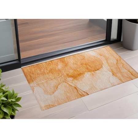Homeroots 3' X 5' Orange Abstract Washable Non Skid Indoor Outdoor Area Rug 559751