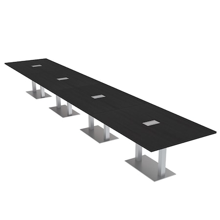 Skutchi Designs Rectangle Conference Table With Power, 48 in W, 240 in L, Black HAR-REC-48X240-DOU-U999ST19-ESIL