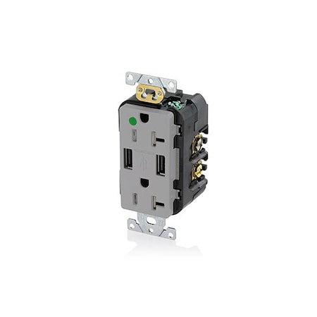 Leviton USB Receptacle, 20 A, 1 hp, Gray, PBT T5832-HGG