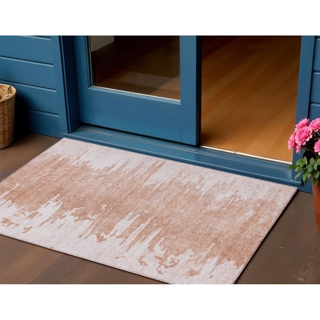 Homeroots 3' X 5' Terra Cotta Salmon And Copper Abstract Washable Indoor Outdoor Area Rug 582452