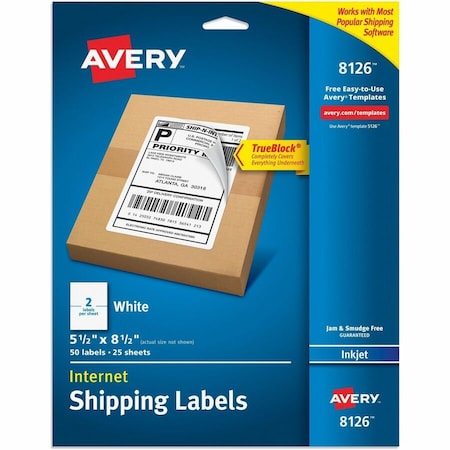 Avery Shipping Labels with TrueBlock Technology, 5-1/2 x 8-1/2, White, 50/Pack 8126