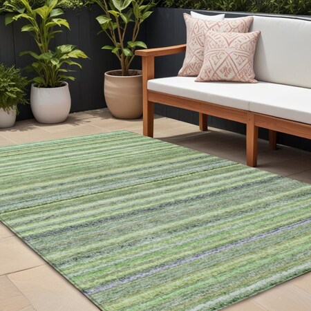 Homeroots 8' X 10' Artichoke Green And Olive Green Striped Washable Indoor Outdoor Area Rug 577790