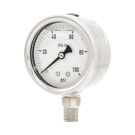 Zoro Select Pressure Gauge, 1/4 in NPT, Bottom Location PRO-311L-254E