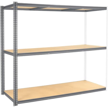 Global Industrial 3 Shelf Standard Duty Boltless Shelving Add On 96"Wx36"Dx60"H, Wood Deck B3154026