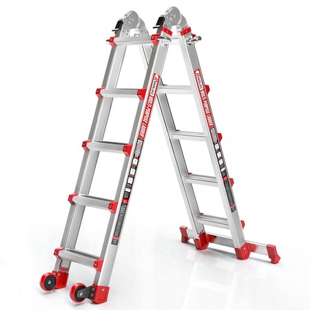 Wrightmaster 17 ft. Aluminum Multi-Position Ladder with Wheels and Stabilizer Bar, 330 lbs. Load Capacity Red ZOR-17FT-RD
