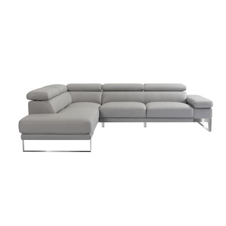Homeroots Gray Top Grain Leather L Shaped Two Piece Sofa and Chaise Sectional 565011