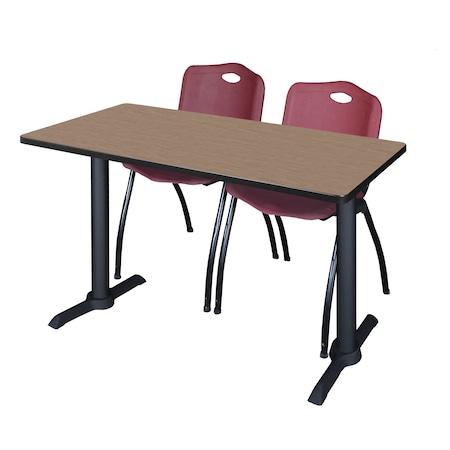 Regency Cain T-Base Training Seminar Table W/ 2 M Stack Chairs, 48 in W, 24 in L, Noble Oak MTRCT4824NO47BY